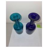 Pair of Blue and Teal Art Glass Vases