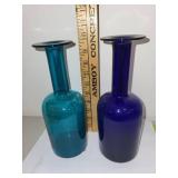 Pair of Blue and Teal Art Glass Vases