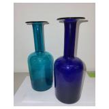 Pair of Blue and Teal Art Glass Vases