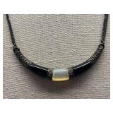 Sterling Silver 925 Necklace with Black and White Stone Accents