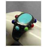 Vintage Sterling Silver 925 Ring with Turquoise and Colorful Accents Size 8.5