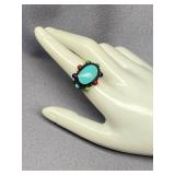 Vintage Sterling Silver 925 Ring with Turquoise and Colorful Accents Size 8.5
