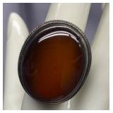 Vintage Sterling Silver 925 Ring with Large Amber Oval Stone Size 10