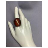 Vintage Sterling Silver 925 Ring with Large Amber Oval Stone Size 10