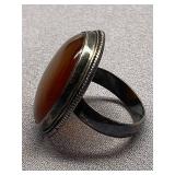 Vintage Sterling Silver 925 Ring with Large Amber Oval Stone Size 10
