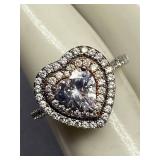 Sterling Silver 925 Heart-Shaped Ring with Sparkling Stones Size 7