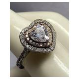 Sterling Silver 925 Heart-Shaped Ring with Sparkling Stones Size 7