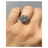 Sterling Silver 925 Heart-Shaped Ring with Sparkling Stones Size 7