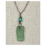 Sterling Silver 925 Necklace with Sea Glass Pendant and Green Bead