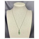 Sterling Silver 925 Necklace with Sea Glass Pendant and Green Bead