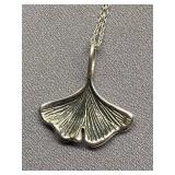 Sterling Silver 925 Ginkgo Leaf Pendant Necklace