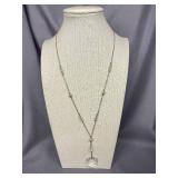 Elegant Sterling Silver 925 Necklace with Clear Crystal Pendant and Decorative Beads