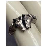 Sterling Silver 925 Dual Horse Heads Ring Size 7.5