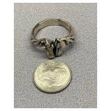 Sterling Silver 925 Dual Horse Heads Ring Size 7.5