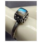 Sterling Silver 925 Ring with Blue Stone Square Design Size 4.75