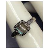 Sterling Silver 925 Ring with Blue Stone Square Design Size 4.75
