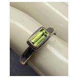 Sterling Silver 925 Ring with Green Gemstone, Size 8.5