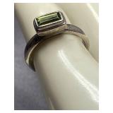 Sterling Silver 925 Ring with Green Gemstone, Size 8.5