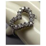 Sterling Silver 925 Heart-Shaped Ring with Clear Stones Size 8.5