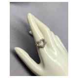 Sterling Silver 925 Heart-Shaped Ring with Clear Stones Size 8.5
