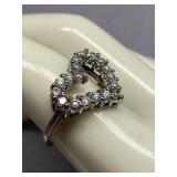 Sterling Silver 925 Heart-Shaped Ring with Clear Stones Size 8.5