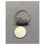 Sterling Silver 925 Heart-Shaped Ring with Clear Stones Size 8.5