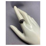 Sterling Silver 925 Ring with Black Stone and Filigree Design Size 8