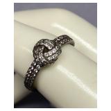 Signed Sterling Silver 925 Knot Ring with Inset Stones, Size 6.75