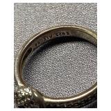 Signed Sterling Silver 925 Knot Ring with Inset Stones, Size 6.75