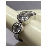 Sterling Silver 925 Ring with Three Large Stones, Size 5
