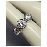 Sterling Silver 925 Ring with Three Large Stones, Size 5