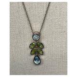 Sterling Silver 925 Necklace with Blue & Green Stone Pendant