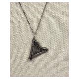 Sterling Silver 925 Harp Pendant Necklace