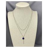 Sterling Silver 925 Necklace with Blue Bead Pendant