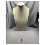 Sterling Silver 925 Necklace with Blue Bead Pendant