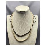 Pearl and Leather Necklace with Sterling Silver 925 Clasp