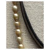 Pearl and Leather Necklace with Sterling Silver 925 Clasp