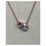 Double Heart Pendant Necklace with Pink and Clear Stones - Sterling Silver 925