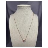 Double Heart Pendant Necklace with Pink and Clear Stones - Sterling Silver 925