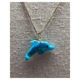 Turquoise Dolphin Pendant Necklace on Sterling Silver 925 Chain