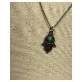 Sterling Silver 925 Hamsa Necklace with Turquoise Stone