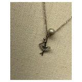 Sterling Silver 925 Necklace with Ballet Dancer Charm and Pearl Accent