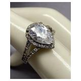 Sterling Silver 925 Ring with Pear-Shaped Gemstone Size 7