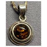 Sterling Silver 925 Necklace with Amber Pendant