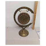 Ornate Brass Gong with Intricate Floral Pattern and Stand Decorative Piece 12" Height