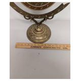 Ornate Brass Gong with Intricate Floral Pattern and Stand Decorative Piece 12" Height