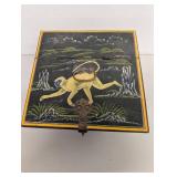 Vintage Hand-Painted Wooden Box with Monkey Design and Hinged Lid 13" Tall 10" Wide