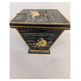 Vintage Hand-Painted Wooden Box with Monkey Design and Hinged Lid 13" Tall 10" Wide