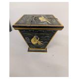 Vintage Hand-Painted Wooden Box with Monkey Design and Hinged Lid 13" Tall 10" Wide