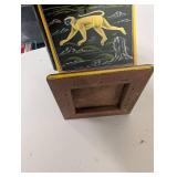 Vintage Hand-Painted Wooden Box with Monkey Design and Hinged Lid 13" Tall 10" Wide